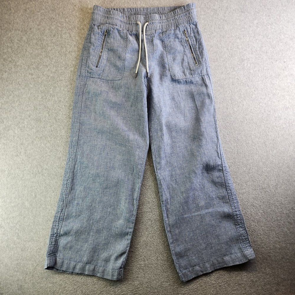 Athleta Wide-Leg Linen-Blend Pants in Chambray Blue